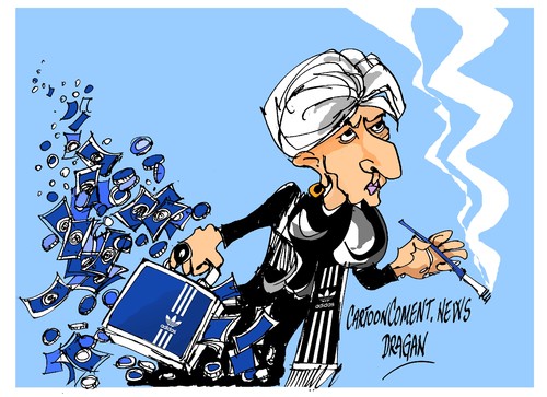 Cartoon: Christine Lagarde-Adidas (medium) by Dragan tagged christine,lagarde,fondo,monetario,internacional,fmi,adidas,politics,cartoon