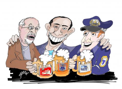 Cartoon: Cumbre de la cerveza (medium) by Dragan tagged barak,obama,harvard,henri,gates,james,crowley