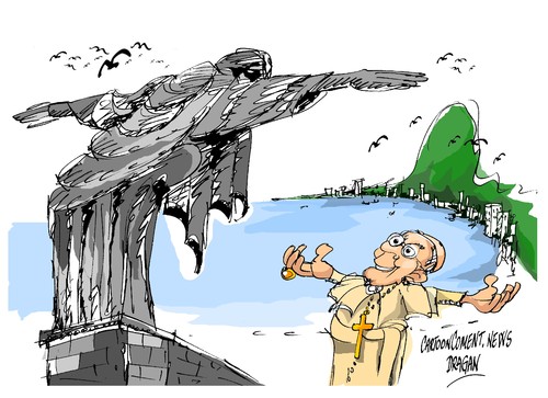 Cartoon: El papa Francisco en Brasil (medium) by Dragan tagged cartoon,jmj,juventud,la,mundial,jornada,janeiro,de,rio,en,francisco,papa,el