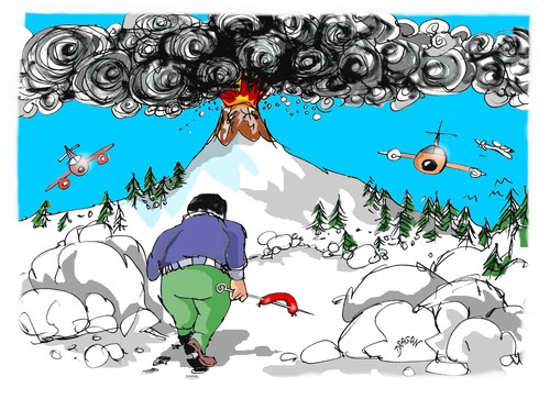 Cartoon: Eyjafjälla (medium) by Dragan tagged volcan,europa,eurocontrol,islandia