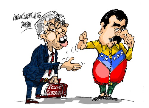 Cartoon: Felipe Gonzalez-Nicolas Maduro (medium) by Dragan tagged felipe,gonzalez,nicolas,maduro,venezuela,espana,politics,cartoon