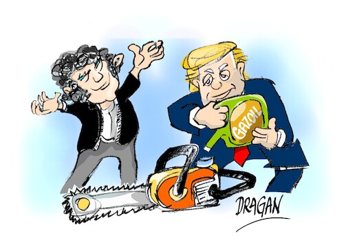 Cartoon: Javier Milei-Donald Trump (medium) by Dragan tagged javier,milei,argentina,sad,donald,trump