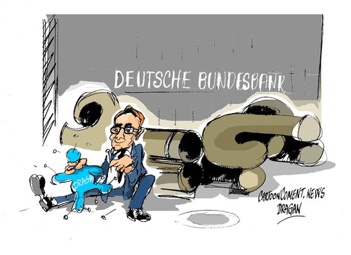 Cartoon: Jens Weidmann-Draghi (medium) by Dragan tagged jens,weidmann,bundesbank,banco,central,europeo,mario,draghi,bce,cartoon