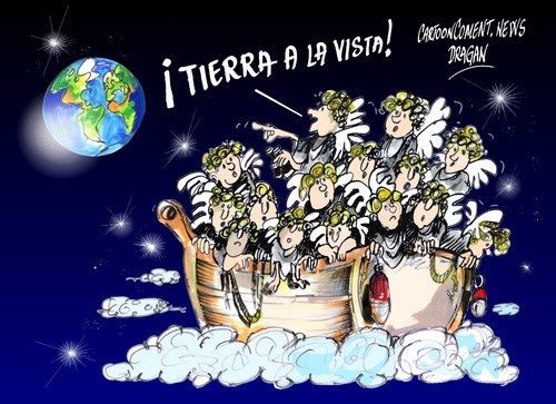 Cartoon: la patera de la esperanza (medium) by Dragan tagged acnur,naciones,unidas,para,los,refugiados,patera,emigracion,naufragio,politics,cartoon,la