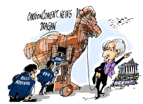Cartoon: Lagarde-FMI-Troyano (medium) by Dragan tagged christine,lagarde,fmi,grecia,politics,cartoon