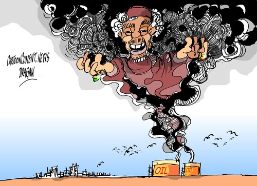 Cartoon: Las llamas en Tripoli (medium) by Dragan tagged libia,tripoli,gadafi,politics,cartoon