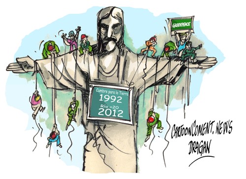 Cartoon: Rio 20-Desarrollo Sostenible (medium) by Dragan tagged rio,20,desarrollo,sostenible,brazil,de,janeiro,naciones,unidas,greenpeace,ecologista,politics,cartoon