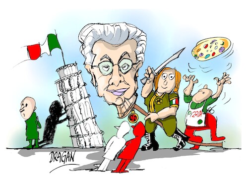 Cartoon: Sergio Mattarella-Meloni (medium) by Dragan tagged sergio,mattarella,meloni