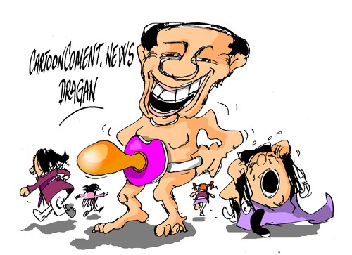 Cartoon: Silvio Berlusconi- menores (medium) by Dragan tagged justicia,menores,abuso,prostitucion,milano,italia,berlusconi,silvio,politics,cartoon