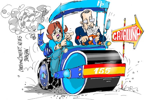 Cartoon: Soraya-Rajoy-rodillo (medium) by Dragan tagged soraya,rajoy,rodillo,espana,catalonia,pp,genova