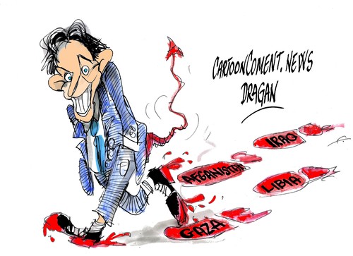 Cartoon: Tony Blair-hoja de ruta (medium) by Dragan tagged tony,hoja,blair,de,oriente,ruta,proximo,gaza,palestina,politics,cartoon