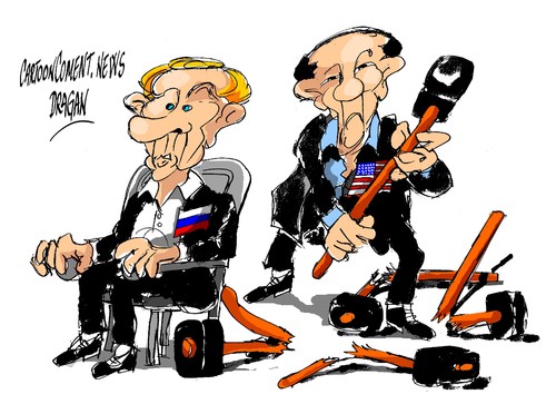Cartoon: Vladimir Putin- Barack Obama-G8 (medium) by Dragan tagged vladimir,putin,barack,obama,g8,loug,erne,syria,politics,cartoon