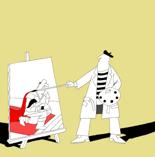 Cartoon: Painter and the Knight... (medium) by berk-olgun tagged painter,and,the,knight