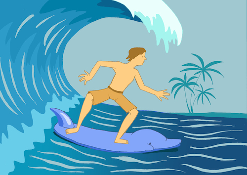 Cartoon: Surfing Dolphin... (medium) by berk-olgun tagged surfing,dolphin