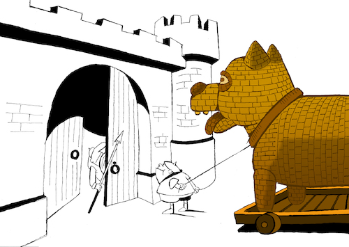 Cartoon: Trojan Dog... (medium) by berk-olgun tagged trojan,dog
