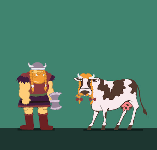 Cartoon: Viking vs Cow... (medium) by berk-olgun tagged viking