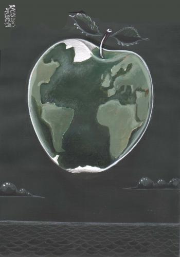 Cartoon: the first  apple (medium) by Marian Avramescu tagged green,terra