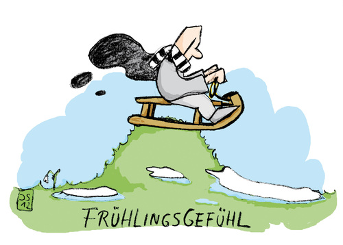 Cartoon: Frühlingsgefühl (medium) by jen-sch tagged frühling,schnee,schlitten,schlittenfahrt,trübsinn,frühlingsgefühle,wintersport,rasen,zuspät,timingg