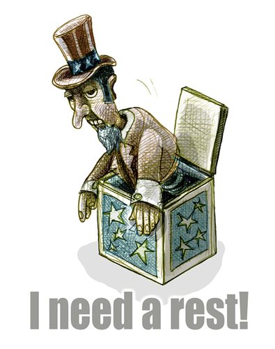 Cartoon: I need a rest (medium) by jenapaul tagged usa,america,politics,uncle,sam,economy