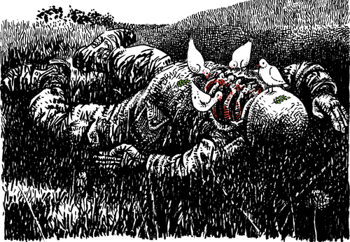Cartoon: No title (medium) by Wiejacki tagged war,soldier,death,battlefield,peave,dove,birds