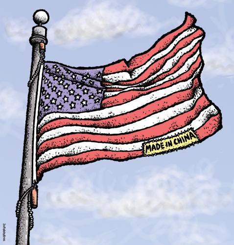Cartoon: Made in China (medium) by svitalsky tagged flag,american,usa,china,svitalsky,svitalskybros,amerika,usa,fahne,flagge,stolz,china,herstellung,handel,verkauf