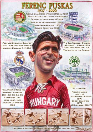 Cartoon: FerencPuskas Honved Real Madrid (medium) by Tonio tagged portrait,caricature,funny,picture,football,soccer,karikatura,real,madrid,panathinaikos,sports
