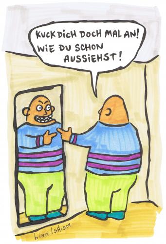 Cartoon: spiegel (medium) by meikel neid tagged spiegel,schönheit,selbstkritik,egoist,allein,alleine,problem,verwirrung