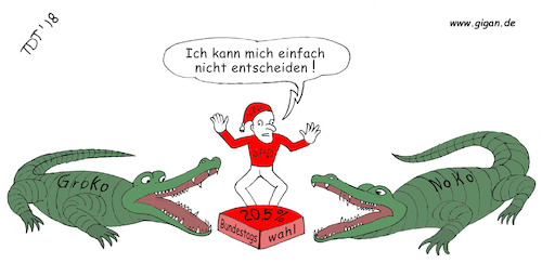 Cartoon: Grokodil oder Nokodil (medium) by TDT tagged groko,nogroko,große,koalition,koalitionsvertrag,krokodil,spd,cdu,csu,bundetagswahl,regierung,bundesregierung,mitgliederentscheid,mitgliedervotum,jusos