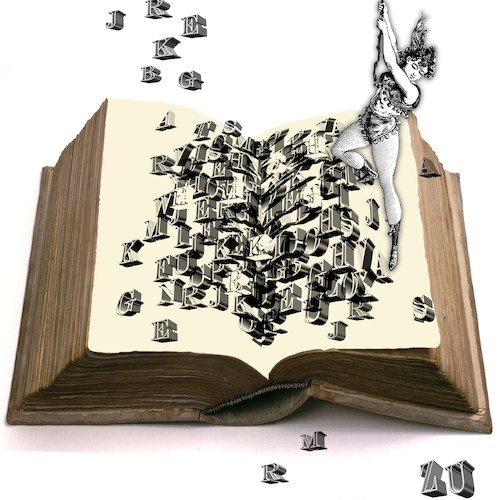 Cartoon: Book-acrobat (medium) by zu tagged book,artiste,acrobat,letter
