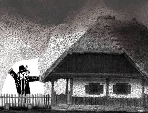 Cartoon: Rain (medium) by zu tagged rain,scarecrow