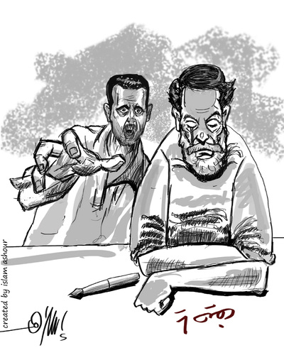 Cartoon: to Ali Farzat (medium) by islamashour tagged bashar,alassad,lebanon,beatendaraa,damascus,syrian,cartoonist,syria,assad,regime,spring,arab,farzat,ali
