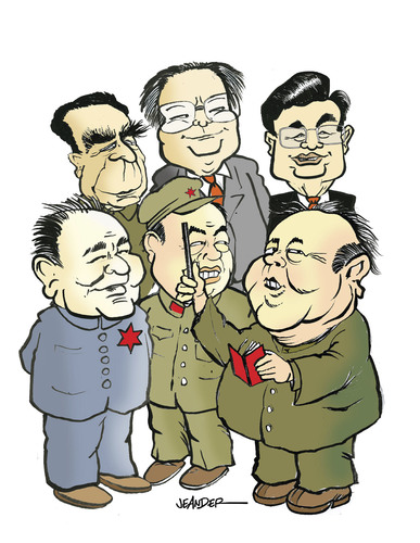Cartoon: Chinese leaders (medium) by jeander tagged deng,xiaoping,hua,guofeng,mao,zedong,zhou,enlai,jiang,zemin,hu,jintao,china,chairman,president,xiaoping,deng,hua,guofeng,mao,zedong,zhou,enlai,jiang,zemin,jintao,hu,china,politiker