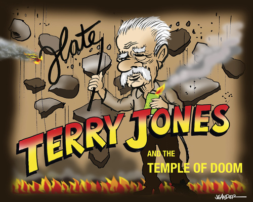 Cartoon: Terry Jones (medium) by jeander tagged pastor,burning,bible,jones,terry,quran,terry jones,religion,bibel,indianer jones,pastor,terry,jones,indianer