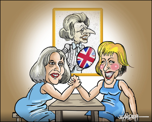 Cartoon: The challengers (medium) by jeander tagged thatcher,britain,election,tory,conservative,chairman,pm,theresa,may,andera,leadson,thatcher,britain,election,tory,conservative,chairman,pm,theresa,may,andera,leadson