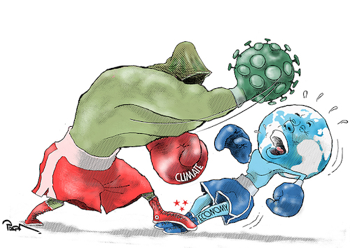 Cartoon: The world today (medium) by Popa tagged corona,coronavirus,covid,covid19,climate,change,pandemic,crisis