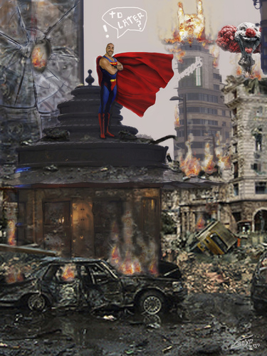Cartoon: the last hero comen too later (medium) by GOYET tagged hero,superman,caos,destroy,citty,fotoshop
