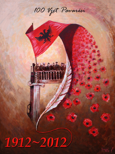 Cartoon: 100 Vjet Pavaresi e Shqiperise (medium) by ylli haruni tagged flamuri,independence,shqiperia,pavaresi,vlore
