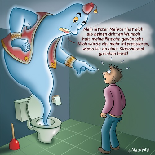 Cartoon: Klo-Geist (medium) by neufred tagged meister,wünsche,spuken,flaschengeist,geist,toilette,klo