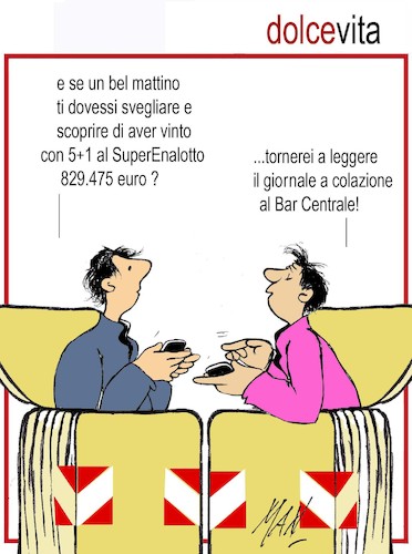 Cartoon: Dolce vita (medium) by Enzo Maneglia Man tagged superenalotto,vignette,umorismo,cassonettari,man,maneglia,fighillearte