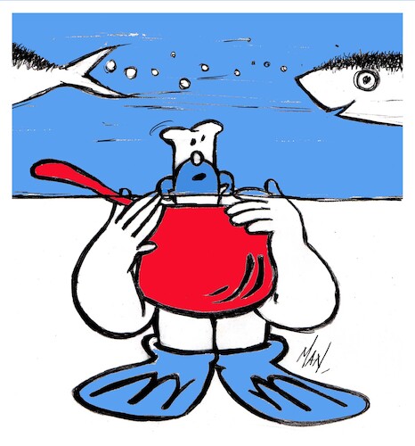 Cartoon: menu di pesce (medium) by Enzo Maneglia Man tagged vignette,umorismo,illustrazioni,grafica,disegno,cucina