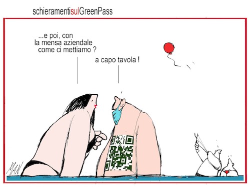 Cartoon: schieramenti sul Green Pass (medium) by Enzo Maneglia Man tagged vignette,umorismo,grafico,by,enzo,maneglia,man,tavole,illustrazioni,mare,stagione,fighillearte,piccolomuseo,fighille,ita