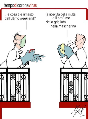 Cartoon: tempo di coronavirus (medium) by Enzo Maneglia Man tagged vignette,umorismo,grafico,tempi,coronavirus,balconari,balconi,fughillearte,picciolomuseo,di,fighille,it,disegni,grafica,man,maneglia