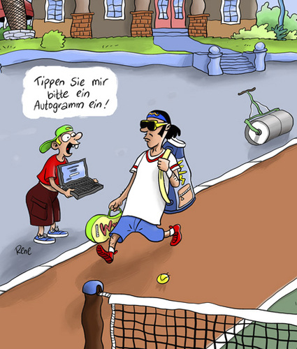 Cartoon: Das Autogramm (medium) by rene tagged fan,autogramm,computer,tennis