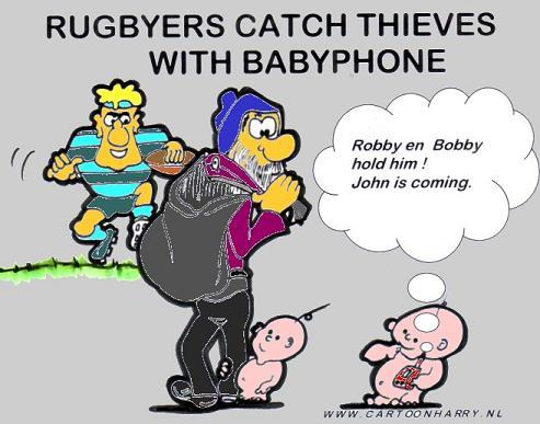 Cartoon: Baby Phone - The Solution (medium) by cartoonharry tagged rugby,humor,baby,babies,thieves