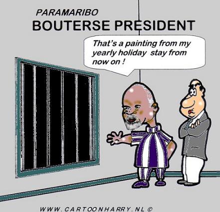Cartoon: Bouterse President Surinam (medium) by cartoonharry tagged bouterse,president,decembermoorden,surinam,caricature,jail,cartoonharry
