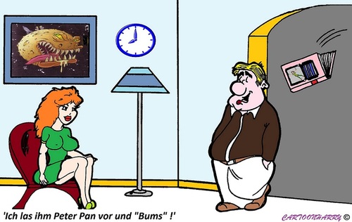 Cartoon: Bums (medium) by cartoonharry tagged toonpool,deutsch,dutch,cartoonharry,cartoonist,cartoon,bums,buch,kind,mutti,vati,junge,vorlesen