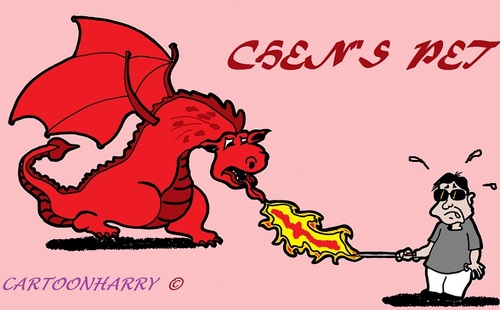 Cartoon: China Chen (medium) by cartoonharry tagged dragon,china,chen,pet,clinton,obama,cartoon,cartoonist,cartoonharry,dutch,humanrights,toonpool