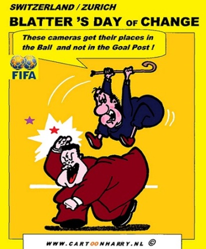 Cartoon: Day of Change (medium) by cartoonharry tagged line,cross,soccer,blatter,day,change,cartoon,cartoonist,cartoonharry,switzerland,dutch,toonpool