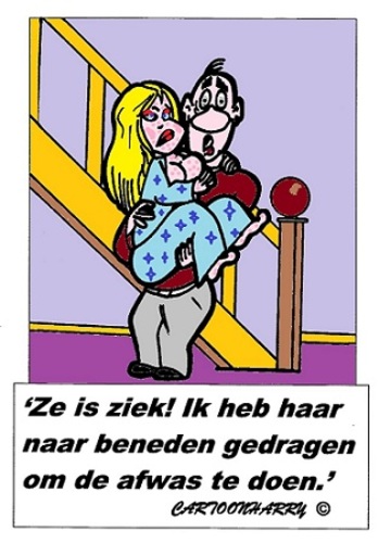 Cartoon: De Afwas (medium) by cartoonharry tagged afwas,trap,ziek,cartoon,cartoonist,cartoonharry,dutch,toonpool