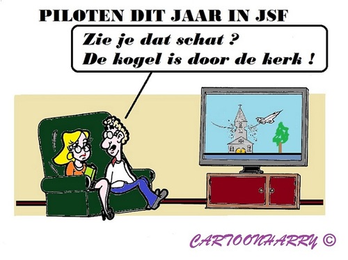 Cartoon: De Kogel (medium) by cartoonharry tagged jet,jsf,f16,kerk,kogel